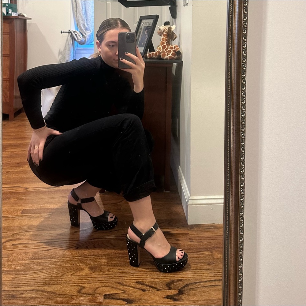 Valentino Black Leather Bonta Rockstud Platform Sandal